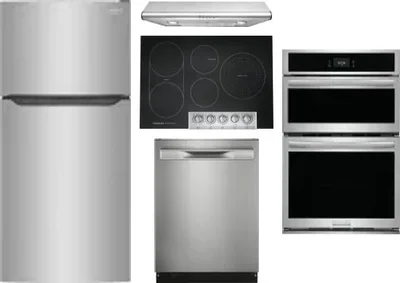 5 Piece Package Includes Refrigerator, Cooktop, Wall Oven, Hood And Dishwasher