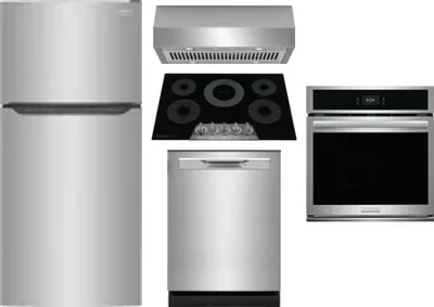5 Piece Package Includes Refrigerator, Cooktop, Wall Oven, Hood And Dishwasher