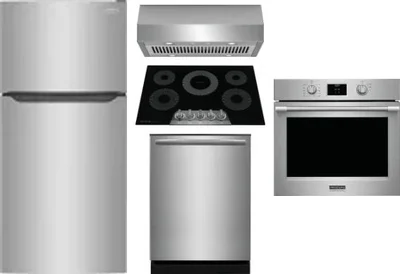 5 Piece Package Includes Refrigerator, Cooktop, Wall Oven, Hood And Dishwasher