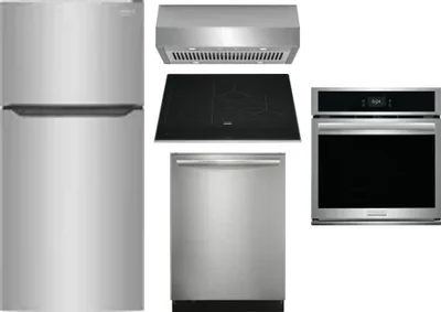 5 Piece Package Includes Refrigerator, Cooktop, Wall Oven, Hood And Dishwasher