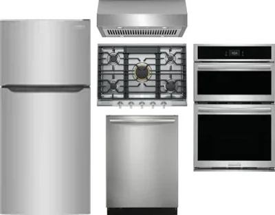 5 Piece Package Includes Refrigerator, Cooktop, Wall Oven, Hood And Dishwasher