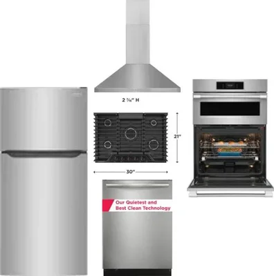 5 Piece Package Includes Refrigerator, Cooktop, Wall Oven, Hood And Dishwasher