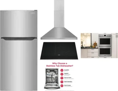 5 Piece Package Includes Refrigerator, Cooktop, Wall Oven, Hood And Dishwasher