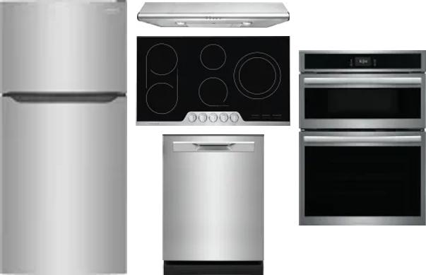 5 Piece Package Includes Refrigerator, Cooktop, Wall Oven, Hood And Dishwasher