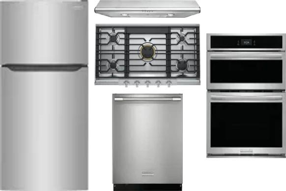 5 Piece Package Includes Refrigerator, Cooktop, Wall Oven, Hood And Dishwasher