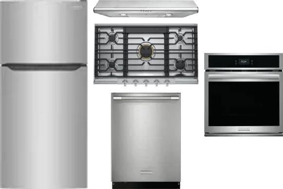 5 Piece Package Includes Refrigerator, Cooktop, Wall Oven, Hood And Dishwasher