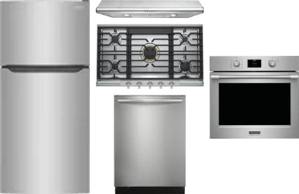 5 Piece Package Includes Refrigerator, Cooktop, Wall Oven, Hood And Dishwasher