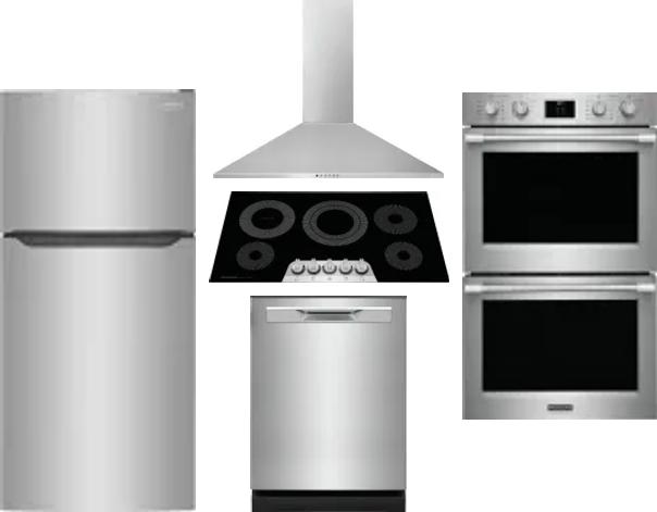 5 Piece Package Includes Refrigerator, Cooktop, Wall Oven, Hood And Dishwasher