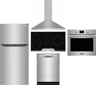 5 Piece Package Includes Refrigerator, Cooktop, Wall Oven, Hood And Dishwasher