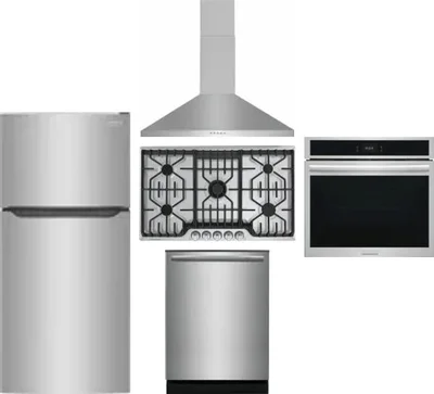 5 Piece Package Includes Refrigerator, Cooktop, Wall Oven, Hood And Dishwasher