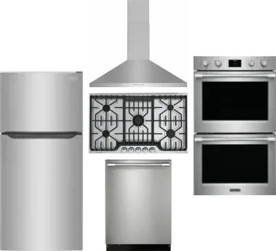 5 Piece Package Includes Refrigerator, Cooktop, Wall Oven, Hood And Dishwasher