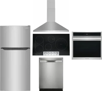 5 Piece Package Includes Refrigerator, Cooktop, Wall Oven, Hood And Dishwasher