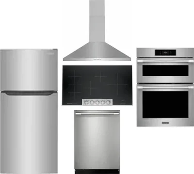 5 Piece Package Includes Refrigerator, Cooktop, Wall Oven, Hood And Dishwasher