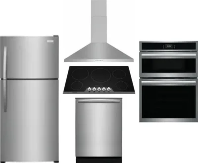 5 Piece Package Includes Refrigerator, Cooktop, Wall Oven, Hood And Dishwasher