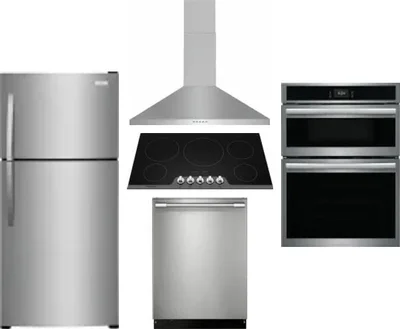 5 Piece Package Includes Refrigerator, Cooktop, Wall Oven, Hood And Dishwasher