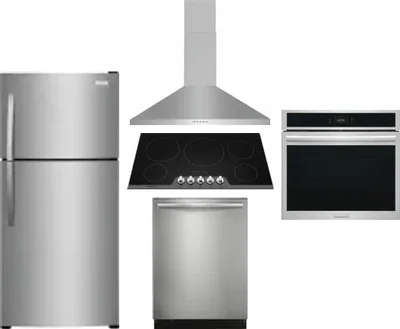 5 Piece Package Includes Refrigerator, Cooktop, Wall Oven, Hood And Dishwasher