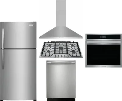 5 Piece Package Includes Refrigerator, Cooktop, Wall Oven, Hood And Dishwasher