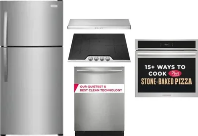 5 Piece Package Includes Refrigerator, Cooktop, Wall Oven, Hood And Dishwasher