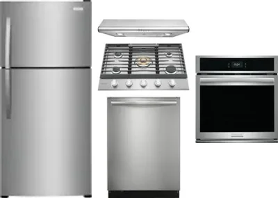 5 Piece Package Includes Refrigerator, Cooktop, Wall Oven, Hood And Dishwasher