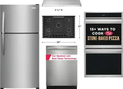 5 Piece Package Includes Refrigerator, Cooktop, Wall Oven, Hood And Dishwasher