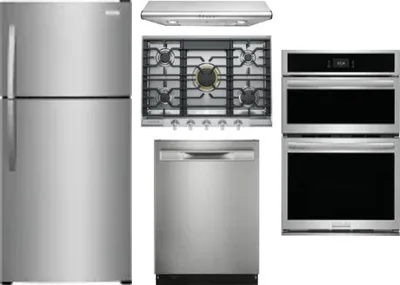 5 Piece Package Includes Refrigerator, Cooktop, Wall Oven, Hood And Dishwasher