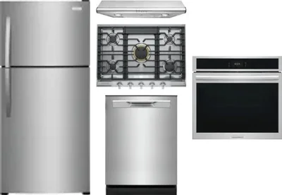 5 Piece Package Includes Refrigerator, Cooktop, Wall Oven, Hood And Dishwasher