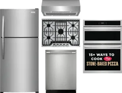 5 Piece Package Includes Refrigerator, Cooktop, Wall Oven, Hood And Dishwasher