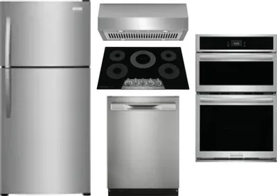 5 Piece Package Includes Refrigerator, Cooktop, Wall Oven, Hood And Dishwasher