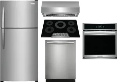 5 Piece Package Includes Refrigerator, Cooktop, Wall Oven, Hood And Dishwasher