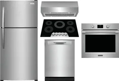 5 Piece Package Includes Refrigerator, Cooktop, Wall Oven, Hood And Dishwasher