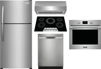 5 Piece Package Includes Refrigerator, Cooktop, Wall Oven, Hood And Dishwasher