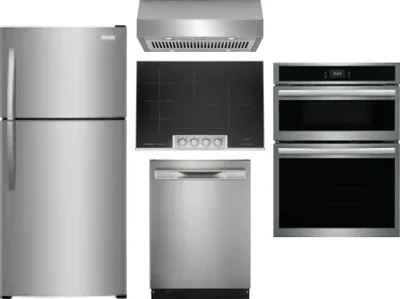 5 Piece Package Includes Refrigerator, Cooktop, Wall Oven, Hood And Dishwasher