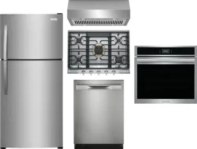 5 Piece Package Includes Refrigerator, Cooktop, Wall Oven, Hood And Dishwasher