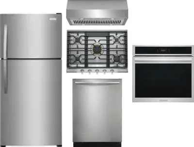 5 Piece Package Includes Refrigerator, Cooktop, Wall Oven, Hood And Dishwasher