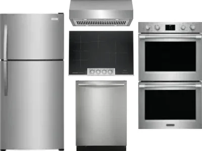 5 Piece Package Includes Refrigerator, Cooktop, Wall Oven, Hood And Dishwasher