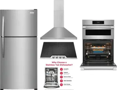 5 Piece Package Includes Refrigerator, Cooktop, Wall Oven, Hood And Dishwasher