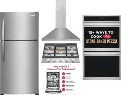 5 Piece Package Includes Refrigerator, Cooktop, Wall Oven, Hood And Dishwasher