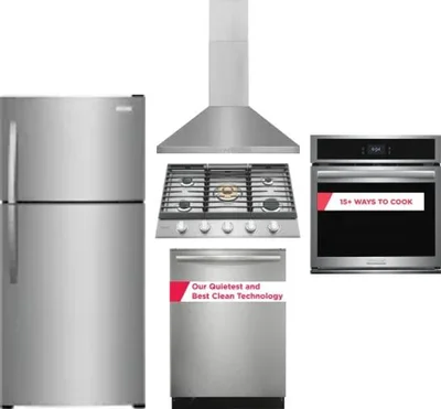 5 Piece Package Includes Refrigerator, Cooktop, Wall Oven, Hood And Dishwasher