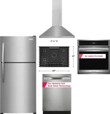 5 Piece Package Includes Refrigerator, Cooktop, Wall Oven, Hood And Dishwasher