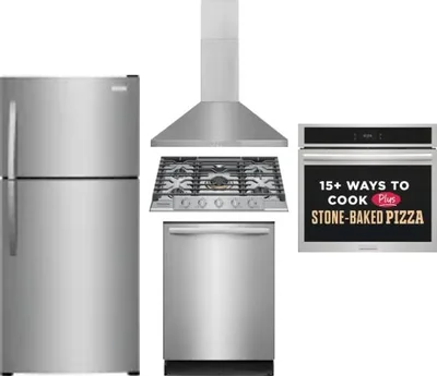 5 Piece Package Includes Refrigerator, Cooktop, Wall Oven, Hood And Dishwasher
