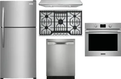 5 Piece Package Includes Refrigerator, Cooktop, Wall Oven, Hood And Dishwasher