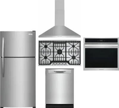 5 Piece Package Includes Refrigerator, Cooktop, Wall Oven, Hood And Dishwasher