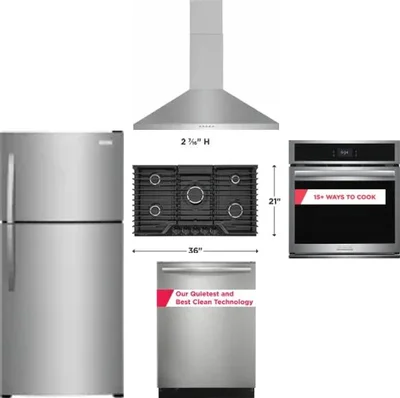 5 Piece Package Includes Refrigerator, Cooktop, Wall Oven, Hood And Dishwasher