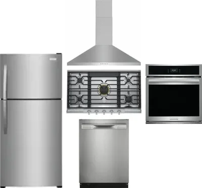 5 Piece Package Includes Refrigerator, Cooktop, Wall Oven, Hood And Dishwasher