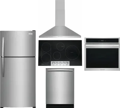 5 Piece Package Includes Refrigerator, Cooktop, Wall Oven, Hood And Dishwasher