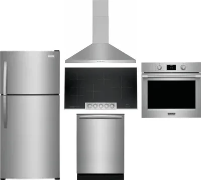 5 Piece Package Includes Refrigerator, Cooktop, Wall Oven, Hood And Dishwasher