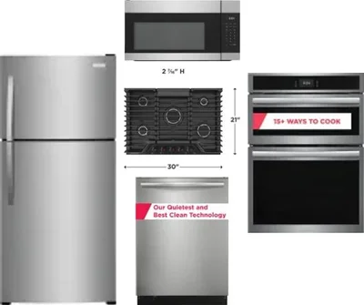 5 Piece Package Includes Refrigerator, Cooktop, Wall Oven, Microwave And Dishwasher