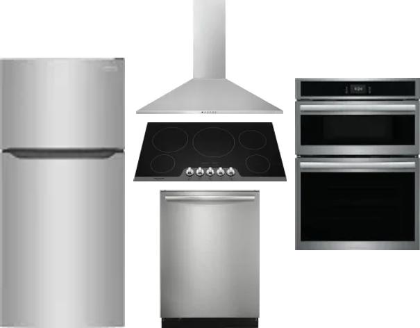 5 Piece Package Includes Refrigerator, Cooktop, Wall Oven, Hood And Dishwasher