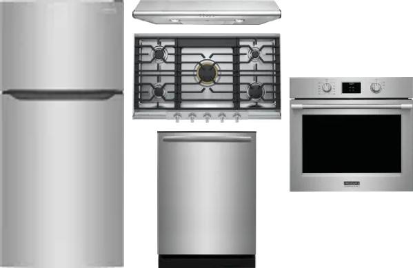 5 Piece Package Includes Refrigerator, Cooktop, Wall Oven, Hood And Dishwasher