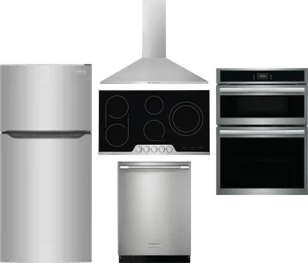 5 Piece Package Includes Refrigerator, Cooktop, Wall Oven, Hood And Dishwasher